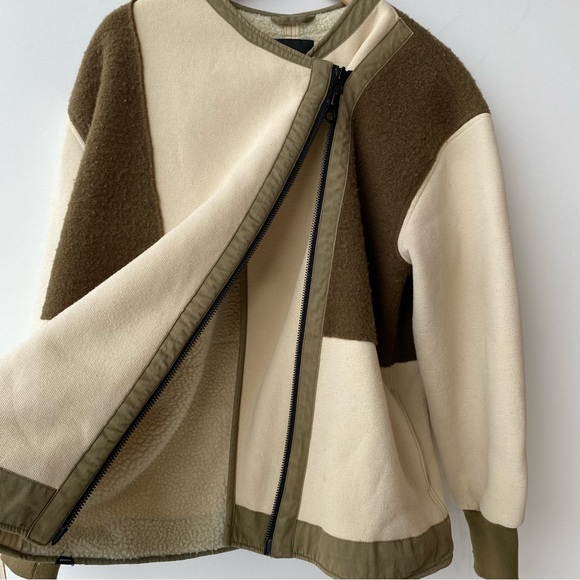 Denham : Sherpa Lined Knit + Felt Patch Asymmetric Zip Jacket : Medium - Picture 9 of 16